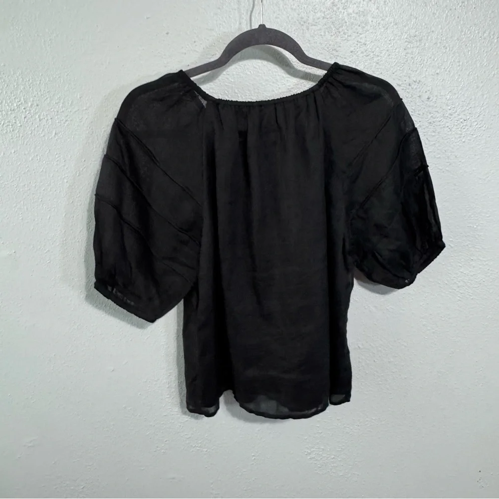 J. Crew Black Puff Sleeve Sheer Blouse ramie lined size xs - Picture 5 of 5